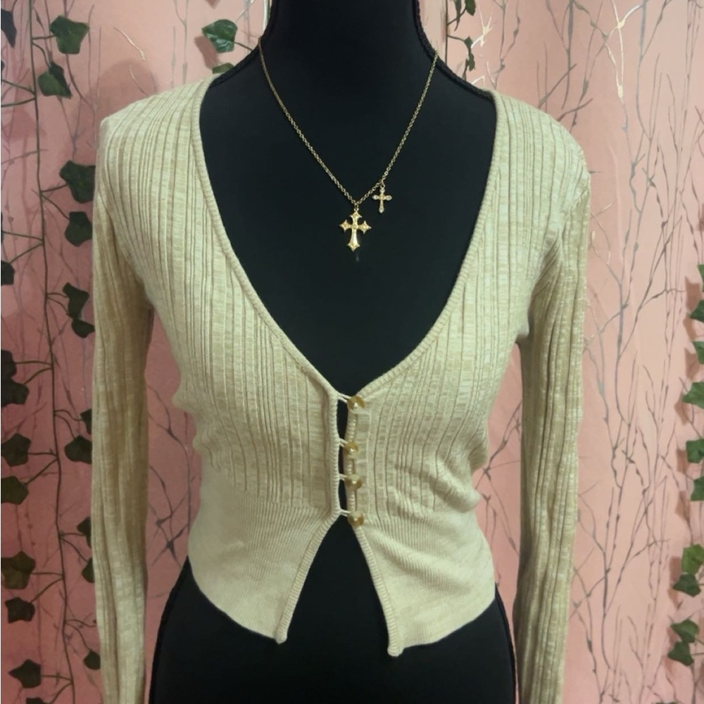 Forever 21 Cream Ribbed Cardigan